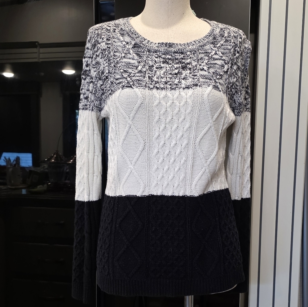 Karen Scott Black and White Cable Knit Sweater - Picture 3 of 7